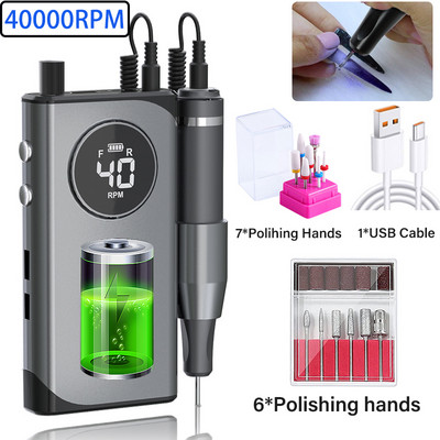 35000/40000 RPM elektrinė nagų gręžimo mašina manikiūrui profesionali nagų tekinimo staklės su LCD ekranu įkraunamu nagų salono įrankiu