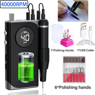 35000/40000 RPM elektrinė nagų gręžimo mašina manikiūrui profesionali nagų tekinimo staklės su LCD ekranu įkraunamu nagų salono įrankiu