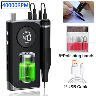 35000/40000 RPM elektrinė nagų gręžimo mašina manikiūrui profesionali nagų tekinimo staklės su LCD ekranu įkraunamu nagų salono įrankiu