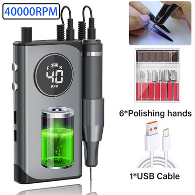 35000/40000 RPM elektrinė nagų gręžimo mašina manikiūrui profesionali nagų tekinimo staklės su LCD ekranu įkraunamu nagų salono įrankiu