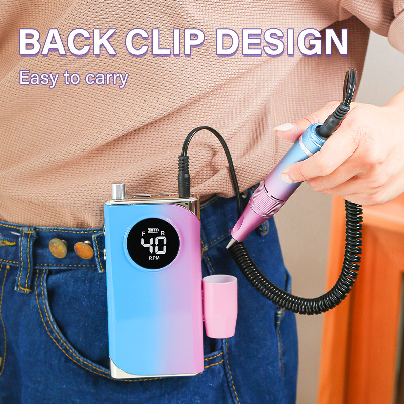 35000/40000 RPM elektrinė nagų gręžimo mašina manikiūrui profesionali nagų tekinimo staklės su LCD ekranu įkraunamu nagų salono įrankiu