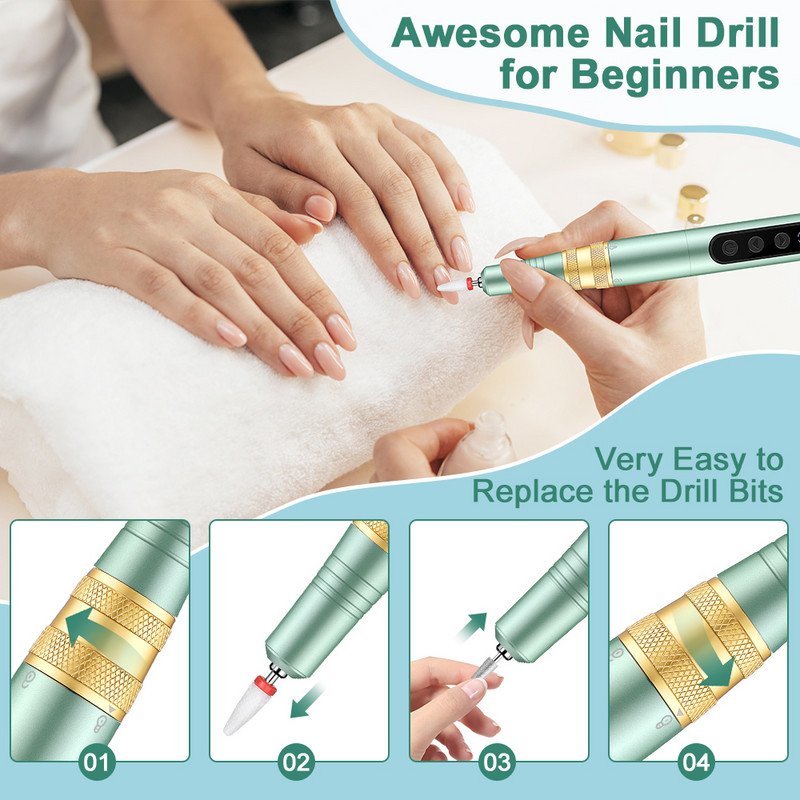 Styton 35000RPM elektrinė nagų gręžimo mašina USB įkraunamas elektrinis nagų dildės rinkinys manikiūro pedikiūro poliravimo formos įrankiai