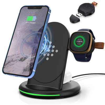 Βάση ασύρματης γρήγορης φόρτισης 3 σε 1 για iPhone Samsung Fitbit Fast Charging For Fitbit Sense/Versa 3 Watch For Airpods Charger