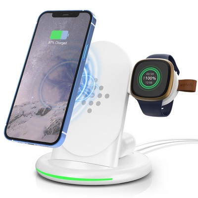 Bezdrôtová rýchla nabíjačka 3 v 1 pre iPhone a Samsung, rýchlonabíjačka Fitbit pre hodinky Fitbit Sense/Versa 3 a Airpods