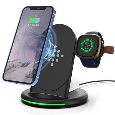 Bezdrôtová rýchla nabíjačka 3 v 1 pre iPhone a Samsung, rýchlonabíjačka Fitbit pre hodinky Fitbit Sense/Versa 3 a Airpods