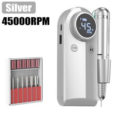 45000 RPM įkraunamas elektrinis nagų gręžimo manikiūro aparatas Profesionalus nagų gręžimo įrankis nagų šlifuoklio salono poliravimo įranga
