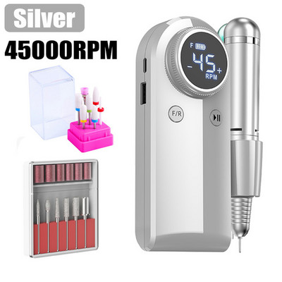 45000 RPM įkraunamas elektrinis nagų gręžimo manikiūro aparatas Profesionalus nagų gręžimo įrankis nagų šlifuoklio salono poliravimo įranga