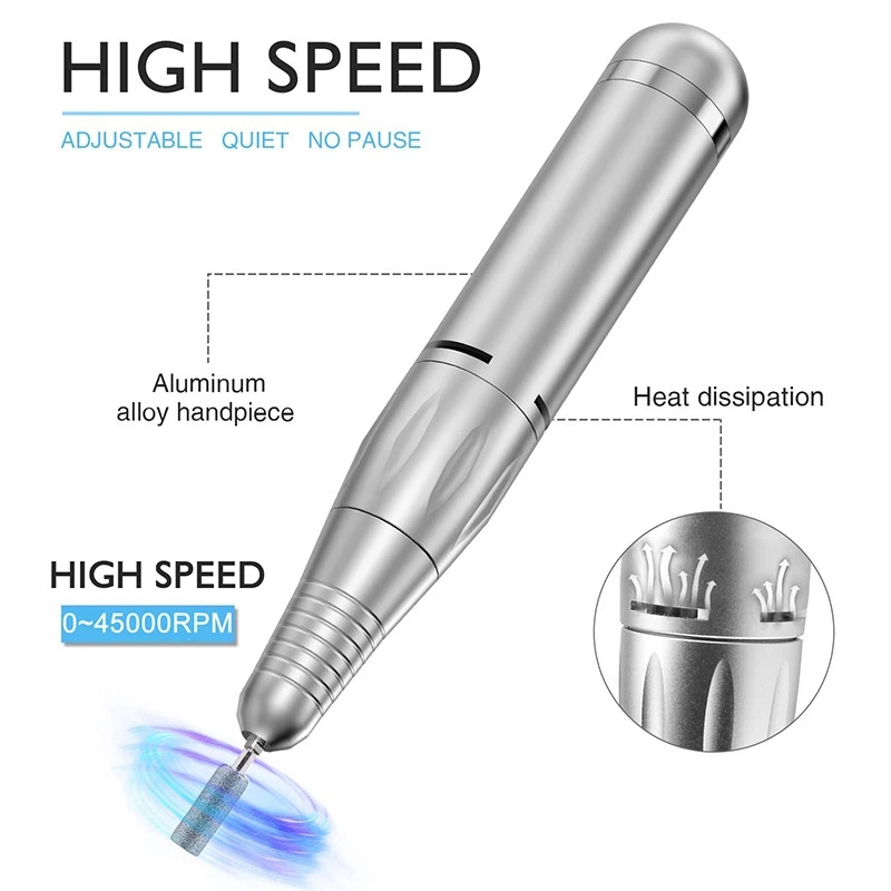 45000 RPM įkraunamas elektrinis nagų gręžimo manikiūro aparatas Profesionalus nagų gręžimo įrankis nagų šlifuoklio salono poliravimo įranga