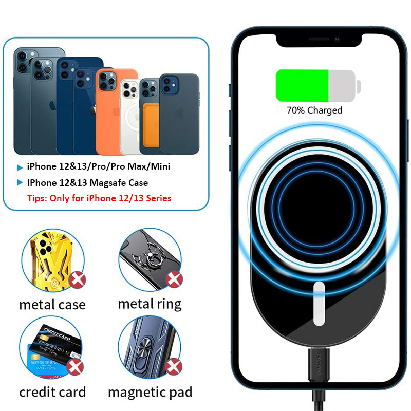 15 W „Qi“ magnetinis belaidžio automobilinio įkroviklio oro išleidimo angos laikiklis, skirtas „iPhone 12 Pro Max“ / „Mini“ greito įkrovimo automobilinio telefono laikiklis, skirtas „iPhone 12/13“