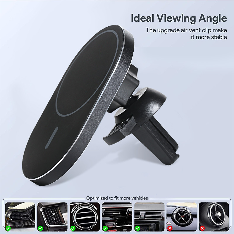 15 W „Qi“ magnetinis belaidžio automobilinio įkroviklio oro išleidimo angos laikiklis, skirtas „iPhone 12 Pro Max“ / „Mini“ greito įkrovimo automobilinio telefono laikiklis, skirtas „iPhone 12/13“