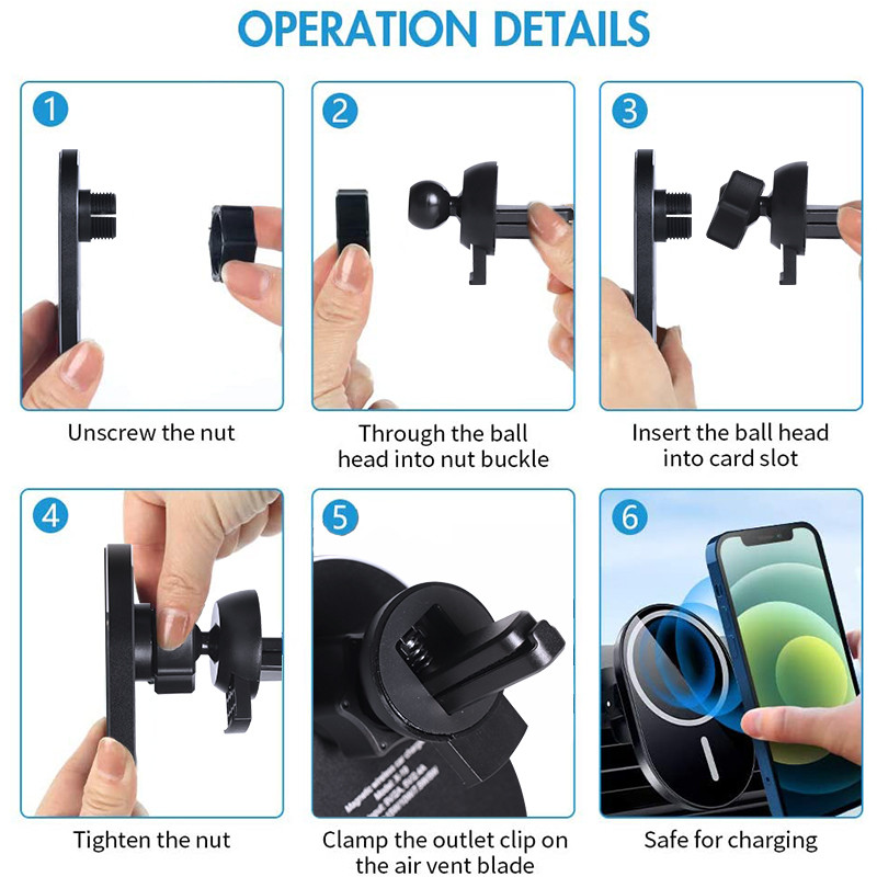 15 W „Qi“ magnetinis belaidžio automobilinio įkroviklio oro išleidimo angos laikiklis, skirtas „iPhone 12 Pro Max“ / „Mini“ greito įkrovimo automobilinio telefono laikiklis, skirtas „iPhone 12/13“