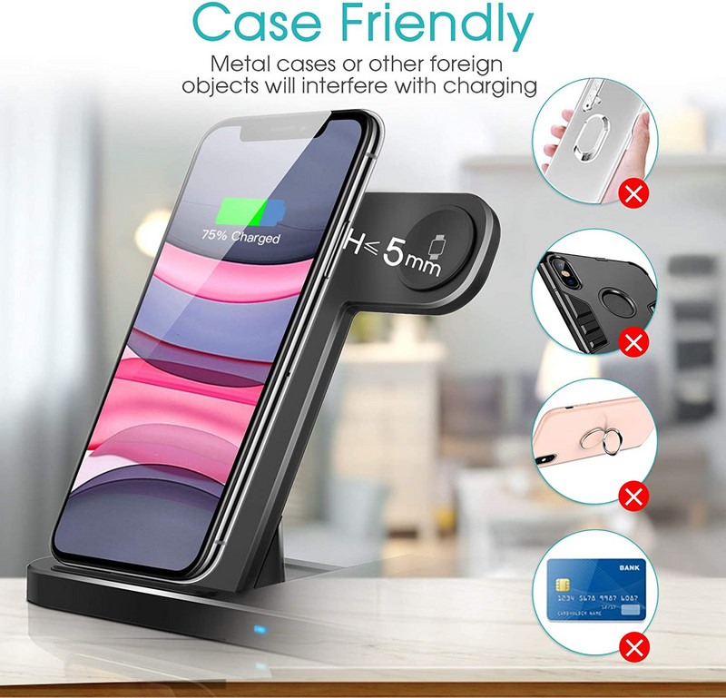 Suport de încărcare fără fir rapid Qi 15W pentru iPhone 14 13 12 X 8 Apple Watch 4 în 1 Stație de încărcare pliabilă pentru Airpods 3 Pro iWatch