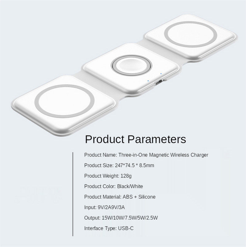 Încărcător fără fir magnetic pliabil 3 în 1 pentru Macsafe IPhone 12 13 Pro Max Stație de încărcare Macsafe pentru Apple Watch Airpods Pro