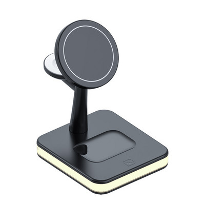 4 vienā bezvadu uzlādes stacijas lādētājs LED nakts gaisma iPhone 12 13 Airpods 2 3 Pro iWatch saderīga ar Magsafe korpusu