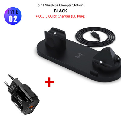 15W bezdrôtová nabíjacia dokovacia stanica 4 v 1 pre iPhone 11 12 13 Airpods Pro Micro Type-C USB stojan s rýchlym nabíjaním pre Apple iWatch 6