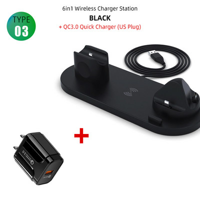 15W bezdrôtová nabíjacia dokovacia stanica 4 v 1 pre iPhone 11 12 13 Airpods Pro Micro Type-C USB stojan s rýchlym nabíjaním pre Apple iWatch 6