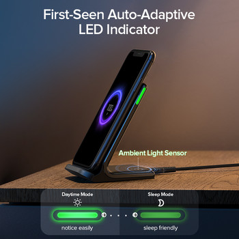 INIU 15W държач за безжично зарядно устройство за телефон Автоадаптивен LED индикатор Тип C Кабел Подложка за бързо зареждане за iPhone Airpods Samsung Xiaomi