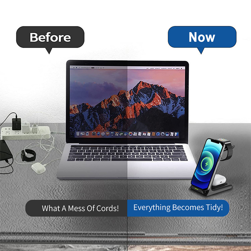 20 W 3 viename belaidis įkroviklis Greitas įkrovimas skirtas iPhone 13 12 11 XS XR X 8 Apple Watch 7 6 5 Airpods belaidžio įkroviklio stovas