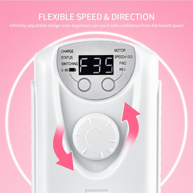 35000 RPM nagų gręžimo mašina, įkraunama nagų gręžimo mašina, nešiojama belaidžio manikiūro šlifuoklio nagų poliravimo pjaustytuvo rinkinys