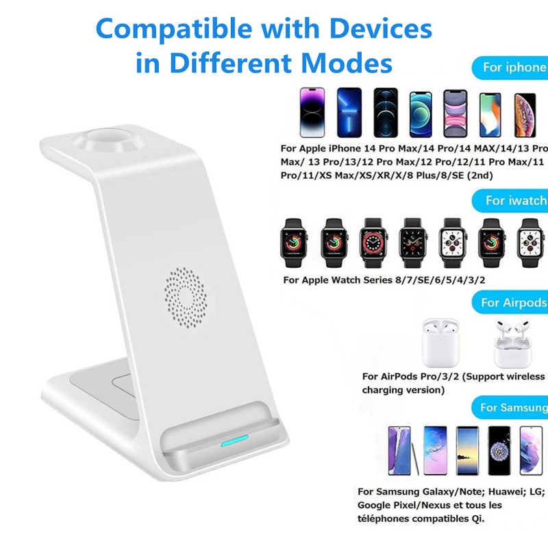 Stalak za bežični punjač od 20 W za iPhone 14 13 12 11 XR 8 Apple Watch 3 u 1 Dock stanica za brzo punjenje za Airpods Pro IWatch 7