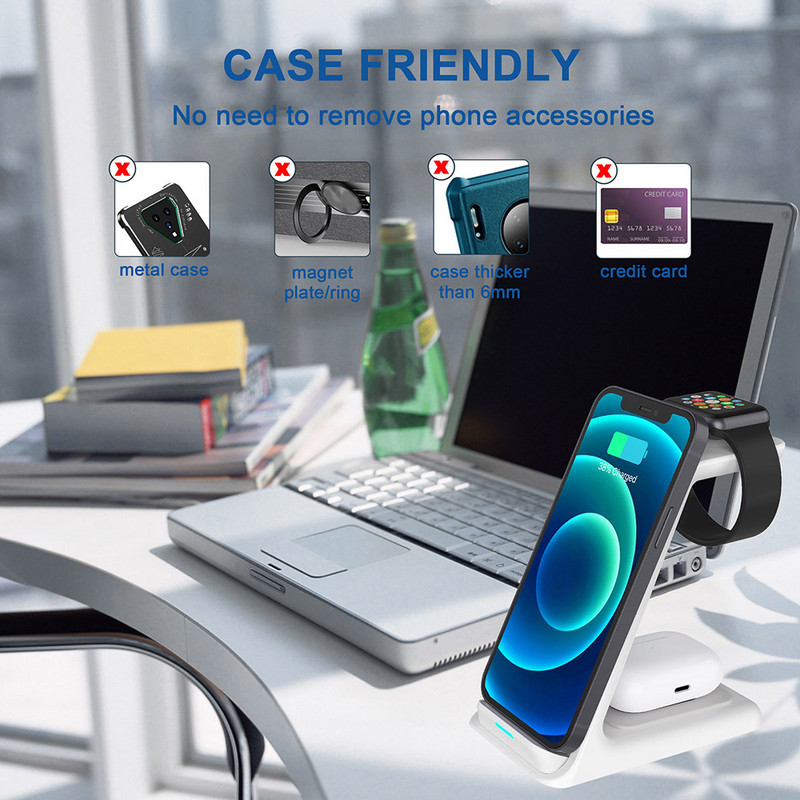 Stalak za bežični punjač od 20 W za iPhone 14 13 12 11 XR 8 Apple Watch 3 u 1 Dock stanica za brzo punjenje za Airpods Pro IWatch 7