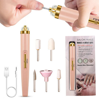 Elektrinis nagų gręžtuvas su LED pjaustytuvais, skirtas manikiūrui, pedikiūrui, manikiūro mašinų rinkinys, USB įkraunamas profesionalus nagų tekinimo staklės