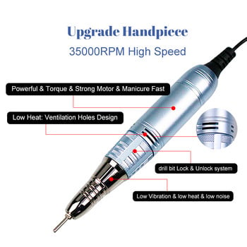 35000RPM Μηχανή μανικιούρ Ηλεκτρική μηχανή νυχιών 35W Ηλεκτρική λίμα νυχιών LED Display Drill Drill Polisher Nail Salons