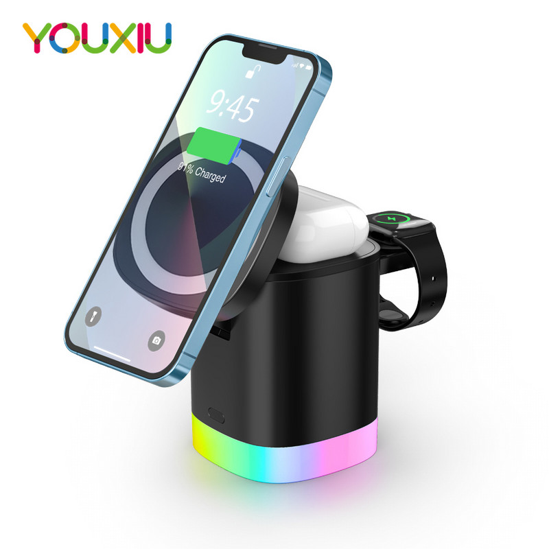 15 W magnetinio greito belaidžio įkroviklio stovo dokas, skirtas iPhone 13 12 Pro Max Mini Apple iWatch 7 Airpods USB greito įkrovimo stotis