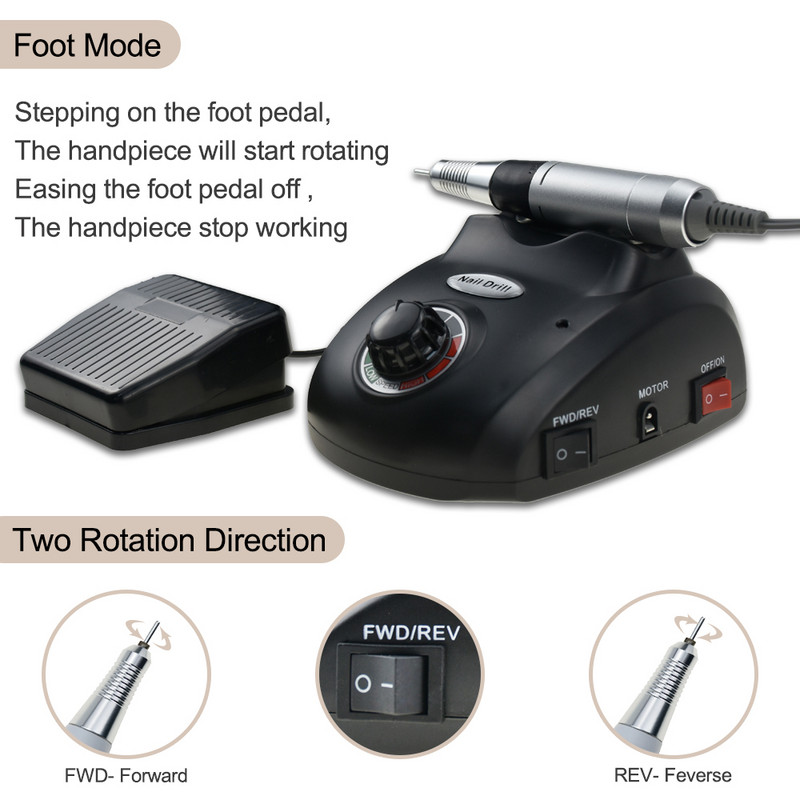 Elektrinė manikiūro mašina 35000/20000 RPM nagų gręžimo rinkinys Nagų dailės šlifavimo dildės gelis odelių valiklis Keraminis pjoviklis nagų dailės įrankiai