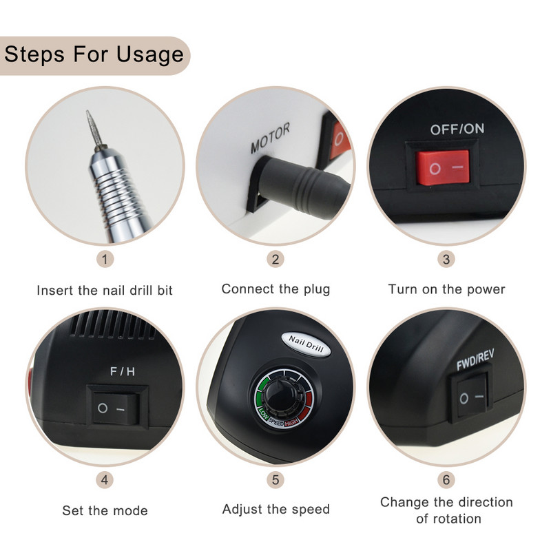 Elektrinė manikiūro mašina 35000/20000 RPM nagų gręžimo rinkinys Nagų dailės šlifavimo dildės gelis odelių valiklis Keraminis pjoviklis nagų dailės įrankiai