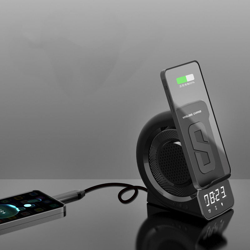 Belaidžio įkroviklio stotis su 5.0 garsiakalbiu muzikos grotuvu „Igital“ ekranas Žadintuvo įkrovimo stotelė išmaniajam telefonui
