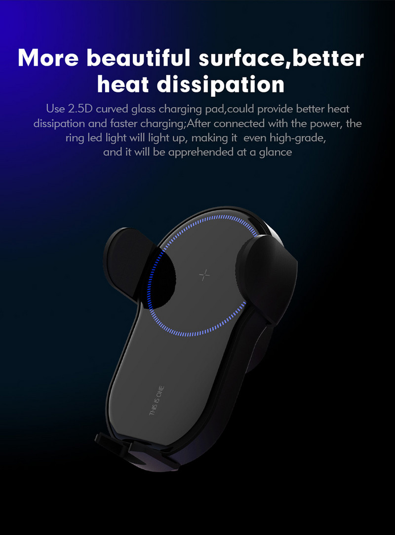 Suport telefon auto 15W Suport de încărcare fără fir cu clemă automată cu trei axe Încărcător rapid pentru iPhone 13 12 11pro max pentru Samsung S20/10+