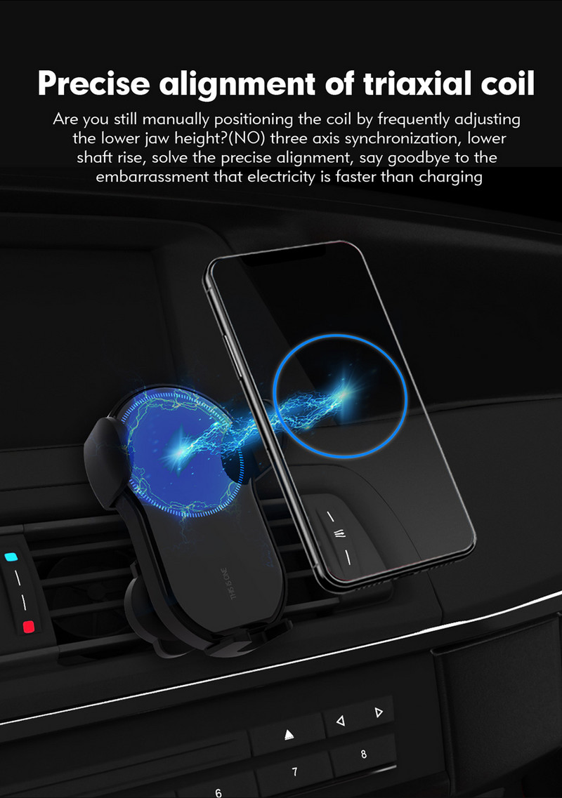 Suport telefon auto 15W Suport de încărcare fără fir cu clemă automată cu trei axe Încărcător rapid pentru iPhone 13 12 11pro max pentru Samsung S20/10+