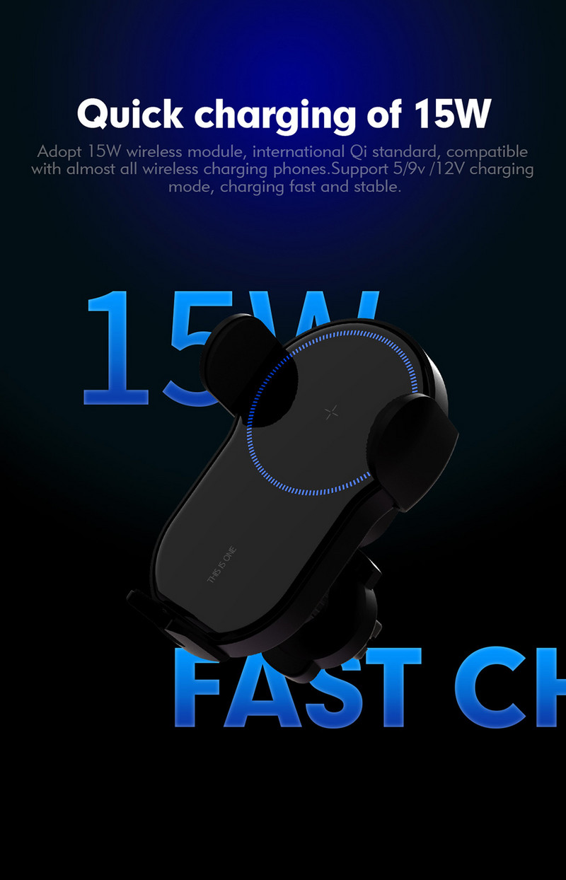 Suport telefon auto 15W Suport de încărcare fără fir cu clemă automată cu trei axe Încărcător rapid pentru iPhone 13 12 11pro max pentru Samsung S20/10+