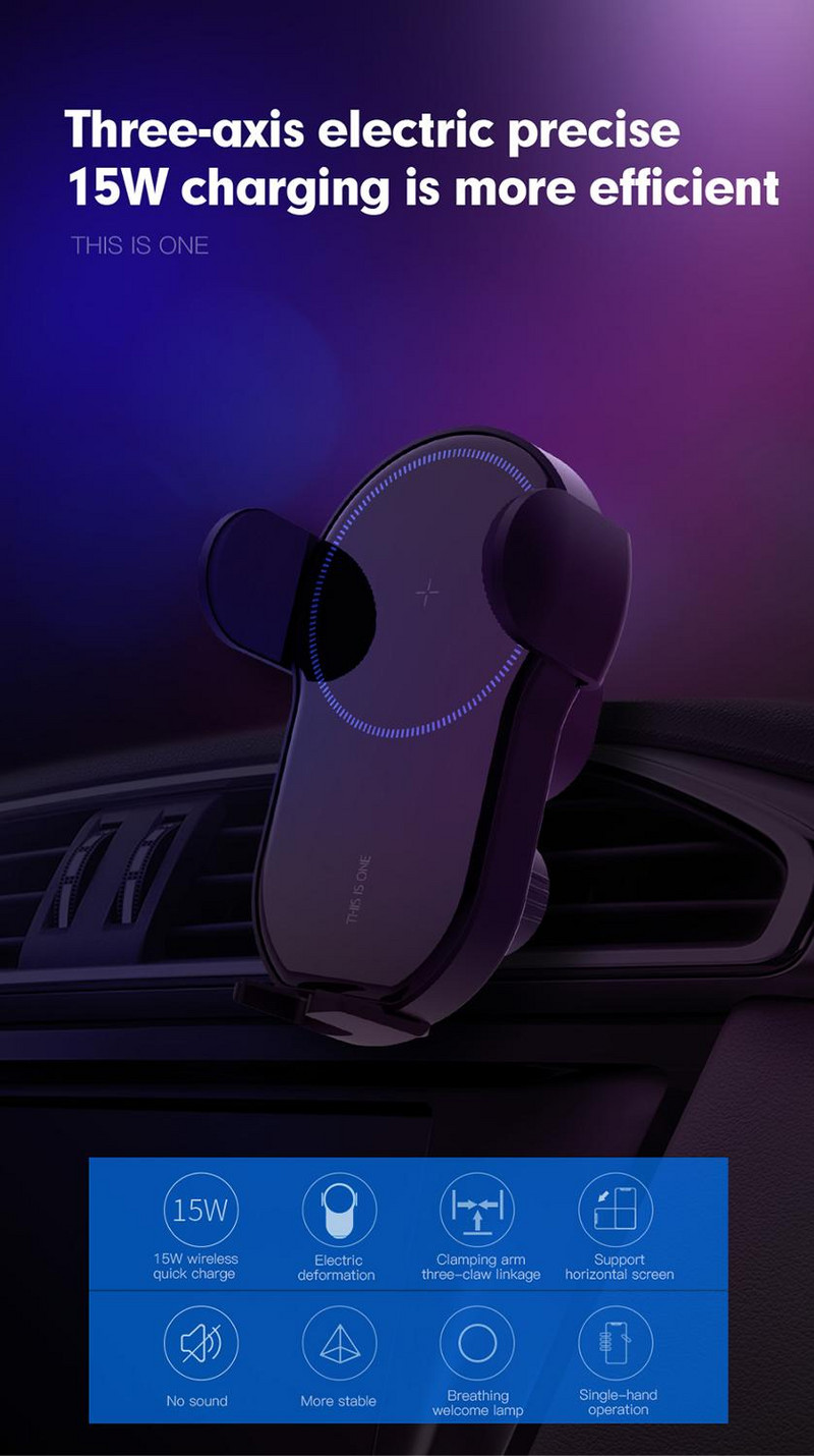 Suport telefon auto 15W Suport de încărcare fără fir cu clemă automată cu trei axe Încărcător rapid pentru iPhone 13 12 11pro max pentru Samsung S20/10+