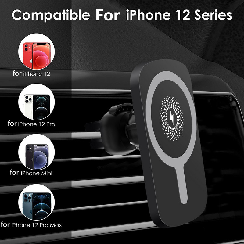 FDGAO Automatski magnetski bežični nosač za auto punjač za IPhone 13 12 Pro Max Mini magnet 15W za brzo punjenje Otvor za ventilaciju Držač telefona