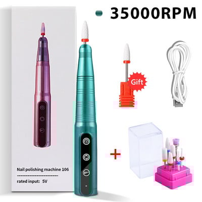 Slefuit electric profesional de unghii, 35000 RPM, pentru manichiura, pedichiura, reincarcabil, fara fir, masina de gaurit unghii pentru indepartarea gelului