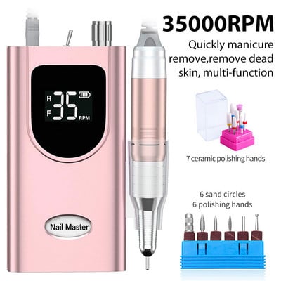 Slefuit electric profesional de unghii, 35000 RPM, pentru manichiura, pedichiura, reincarcabil, fara fir, masina de gaurit unghii pentru indepartarea gelului