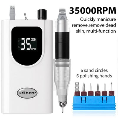 Slefuit electric profesional de unghii, 35000 RPM, pentru manichiura, pedichiura, reincarcabil, fara fir, masina de gaurit unghii pentru indepartarea gelului