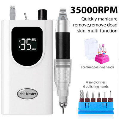 Slefuit electric profesional de unghii, 35000 RPM, pentru manichiura, pedichiura, reincarcabil, fara fir, masina de gaurit unghii pentru indepartarea gelului