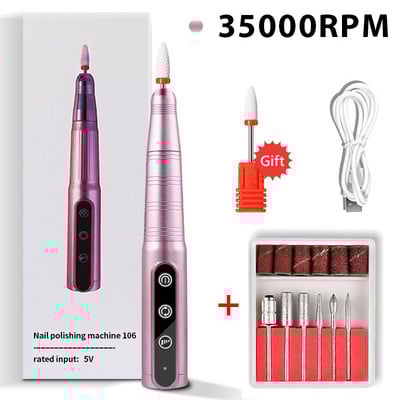 Slefuit electric profesional de unghii, 35000 RPM, pentru manichiura, pedichiura, reincarcabil, fara fir, masina de gaurit unghii pentru indepartarea gelului