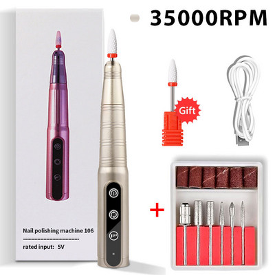 Slefuit electric profesional de unghii, 35000 RPM, pentru manichiura, pedichiura, reincarcabil, fara fir, masina de gaurit unghii pentru indepartarea gelului