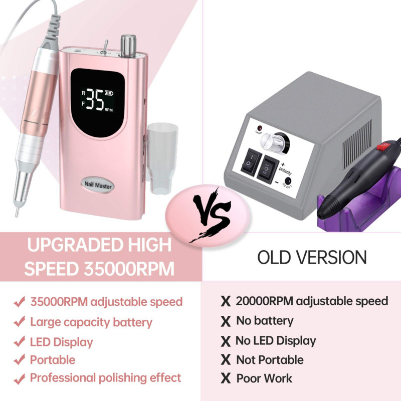 Slefuit electric profesional de unghii, 35000 RPM, pentru manichiura, pedichiura, reincarcabil, fara fir, masina de gaurit unghii pentru indepartarea gelului