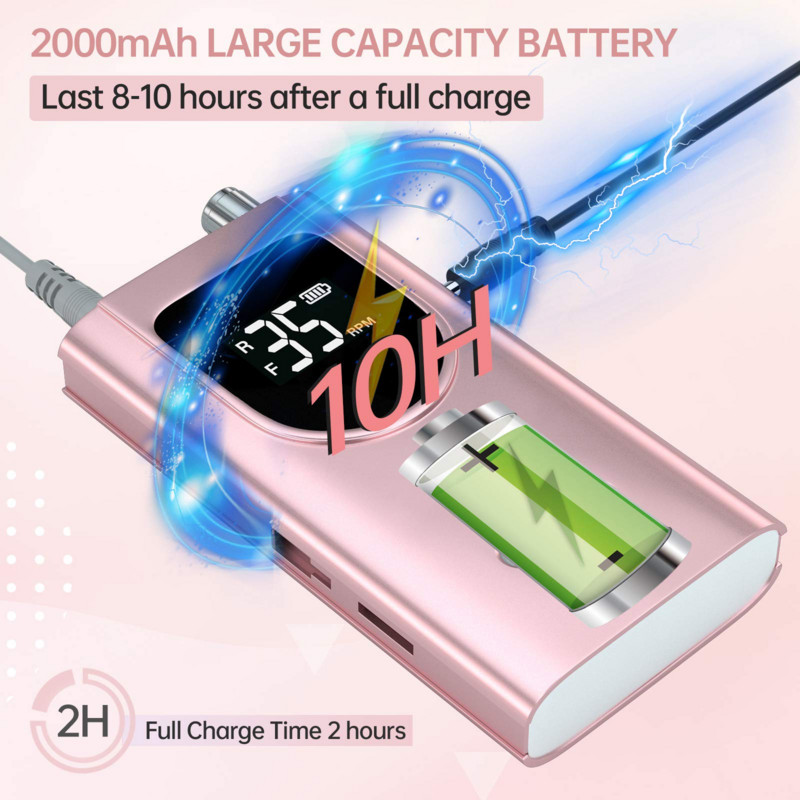 Slefuit electric profesional de unghii, 35000 RPM, pentru manichiura, pedichiura, reincarcabil, fara fir, masina de gaurit unghii pentru indepartarea gelului