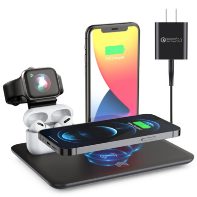 15W стойка за бързо безжично зарядно устройство за iPhone 11 12 XR X 8 Apple Watch 4 в 1 сгъваема докинг станция за зареждане за Airpods Pro iWatch