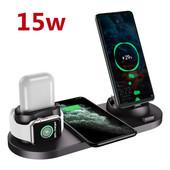 6 viename belaidžio įkroviklio stovas 10 W / 15 W greito belaidžio įkrovimo stotelė, skirta Samsung Xiaomi Mi Huawei, skirta iPhone Apple Watch
