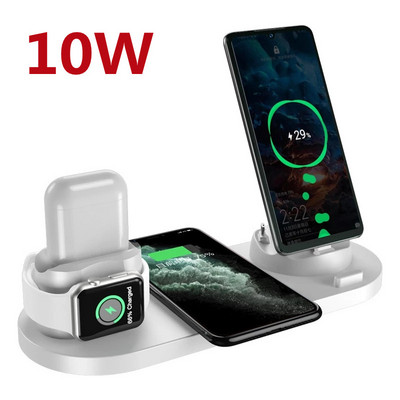 6 viename belaidžio įkroviklio stovas 10 W / 15 W greito belaidžio įkrovimo stotelė, skirta Samsung Xiaomi Mi Huawei, skirta iPhone Apple Watch