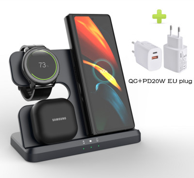 Trīs vienā lādētājs Samsung Galaxy Watch un Buds/Phones bezvadu uzlādes stacija pulkstenim 4/3 Active 2 Galaxy S22/S21/Note 20