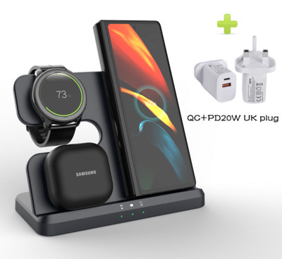 Trīs vienā lādētājs Samsung Galaxy Watch un Buds/Phones bezvadu uzlādes stacija pulkstenim 4/3 Active 2 Galaxy S22/S21/Note 20