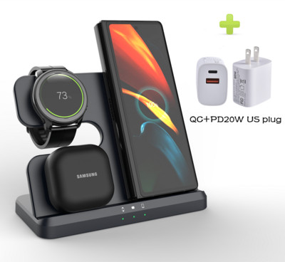 Trīs vienā lādētājs Samsung Galaxy Watch un Buds/Phones bezvadu uzlādes stacija pulkstenim 4/3 Active 2 Galaxy S22/S21/Note 20